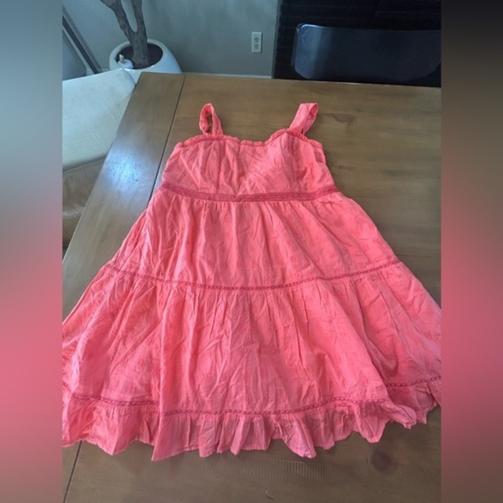 NWT AEO Sleeveless Coral Tiered Eyelet with lace Mini Dress